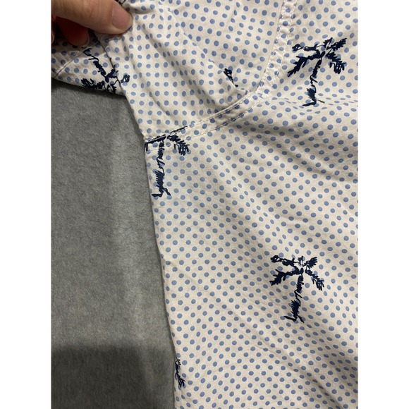 Free Planet White w/ Blue Polka Dot Palm Tree Short Sleeve XL Button Up Shirt - Picture 5 of 9